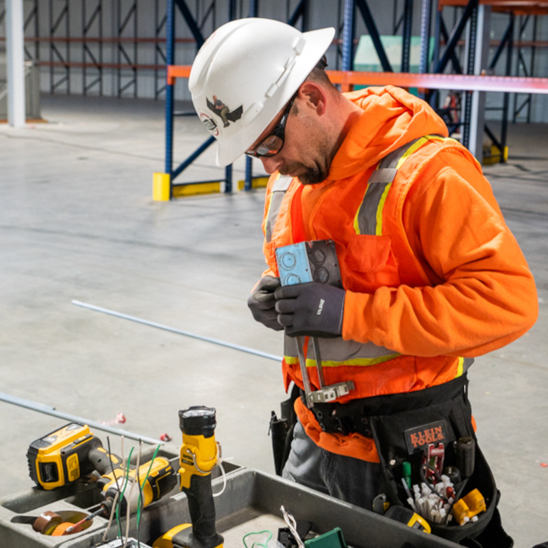 Steele Electric Master Electrician assembles new electrical junction box in accordance with Oregon State electrical code.